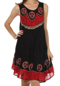 Sakkas Batik Peace Caftan Tank Dress / Cover Up#color_Black/Red