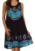 Sakkas Batik Peace Caftan Tank Dress / Cover Up#color_Eggplant/Turquoise