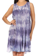 Sakkas Marta Women's Casual Summer Tie Dye Flowy Boho Maxi Sleeveless Dress Loose#color_362107-Grey