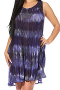 Sakkas Marta Women's Casual Summer Tie Dye Flowy Boho Maxi Sleeveless Dress Loose#color_362107-Navy