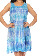 Sakkas Marta Women's Casual Summer Tie Dye Flowy Boho Maxi Sleeveless Dress Loose#color_362107-Turquoise