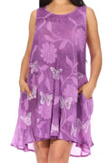 Sakkas Marta Women's Casual Summer Tie Dye Flowy Boho Maxi Sleeveless Dress Loose#color_362108-Purple