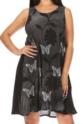 Sakkas Marta Women's Casual Summer Tie Dye Flowy Boho Maxi Sleeveless Dress Loose#color_362108-Black