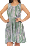 Sakkas Marta Women's Casual Summer Tie Dye Flowy Boho Maxi Sleeveless Dress Loose#color_Green