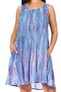 Sakkas Marta Women's Casual Summer Tie Dye Flowy Boho Maxi Sleeveless Dress Loose#color_Purple