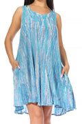 Sakkas Marta Women's Casual Summer Tie Dye Flowy Boho Maxi Sleeveless Dress Loose#color_Turquoise