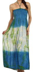 Sakkas Athena Multi-Color Tie Dye Smocked Dress#color_Blue/Cream