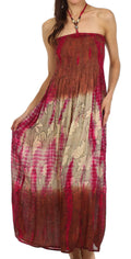 Sakkas Athena Multi-Color Tie Dye Smocked Dress#color_Brown/Cream