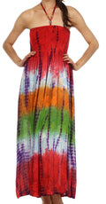 Sakkas Athena Multi-Color Tie Dye Smocked Dress#color_Coral