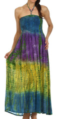 Sakkas Athena Multi-Color Tie Dye Smocked Dress#color_Navy