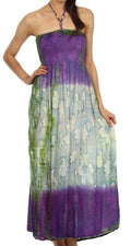 Sakkas Athena Multi-Color Tie Dye Smocked Dress#color_Purple/Cream