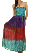 Sakkas Athena Multi-Color Tie Dye Smocked Dress#color_Turquoise