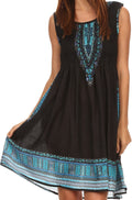 Sakkas Zulla Mid-Length Adjustable Tribal Floral Aztec Batik Tank Top Dress #color_Black