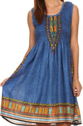 Sakkas Zulla Mid-Length Adjustable Tribal Floral Aztec Batik Tank Top Dress #color_Blue