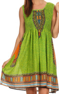 Sakkas Zulla Mid-Length Adjustable Tribal Floral Aztec Batik Tank Top Dress #color_Green