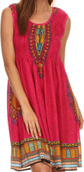 Sakkas Zulla Mid-Length Adjustable Tribal Floral Aztec Batik Tank Top Dress #color_Pink