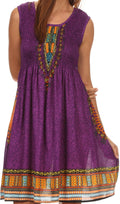 Sakkas Zulla Mid-Length Adjustable Tribal Floral Aztec Batik Tank Top Dress #color_Purple