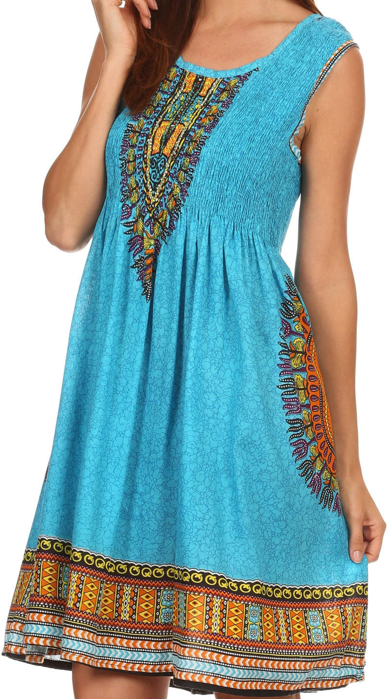 Sakkas Zulla Mid-Length Adjustable Tribal Floral Aztec Batik Tank Top Dress