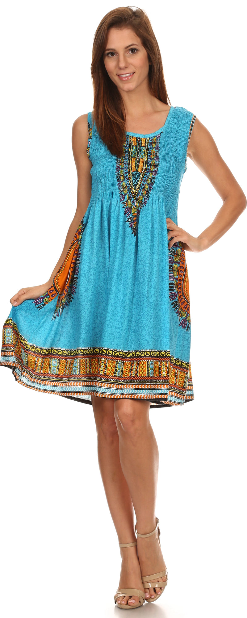Sakkas Zulla Mid-Length Adjustable Tribal Floral Aztec Batik Tank Top Dress