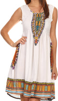 Sakkas Zulla Mid-Length Adjustable Tribal Floral Aztec Batik Tank Top Dress #color_White