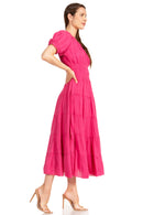 Sakkas Cotton Crepe Smocked Peasant Gypsy Boho Renaissance Mid Length Dress