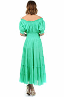 Sakkas Cotton Crepe Smocked Peasant Gypsy Boho Renaissance Mid Length Dress