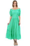 Sakkas Cotton Crepe Smocked Peasant Gypsy Boho Renaissance Mid Length Dress#color_DarkMint