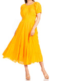 Sakkas Cotton Crepe Smocked Peasant Gypsy Boho Renaissance Mid Length Dress#color_P-Tangerine