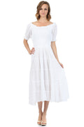 Sakkas Cotton Crepe Smocked Peasant Gypsy Boho Renaissance Mid Length Dress#color_White
