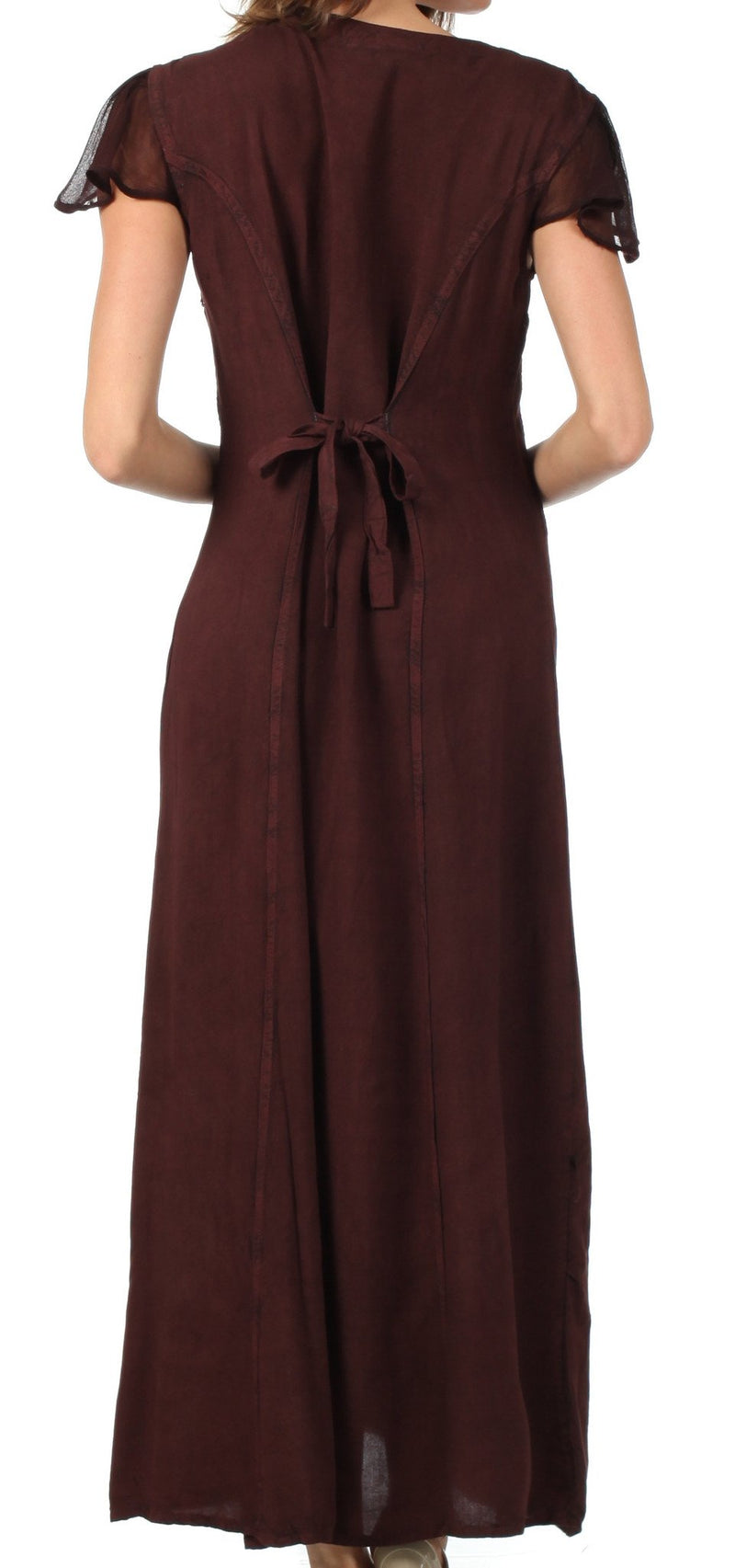 Sakkas Stonewashed Embroidered Cap Sleeve Maxi Long Dress
