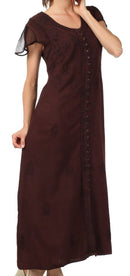Sakkas Stonewashed Embroidered Cap Sleeve Maxi Long Dress