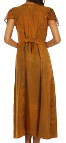 Sakkas Stonewashed Embroidered Cap Sleeve Maxi Long Dress