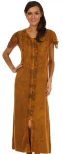 Sakkas Stonewashed Embroidered Cap Sleeve Maxi Long Dress