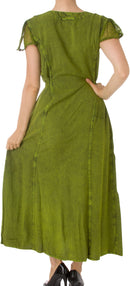 Sakkas Stonewashed Embroidered Cap Sleeve Maxi Long Dress