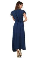 Sakkas Stonewashed Embroidered Cap Sleeve Maxi Long Dress