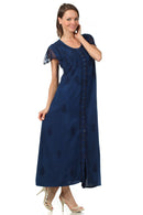 Sakkas Stonewashed Embroidered Cap Sleeve Maxi Long Dress