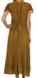 Sakkas Stonewashed Embroidered Cap Sleeve Maxi Long Dress