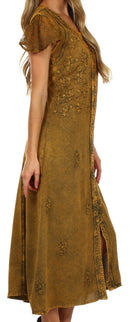 Sakkas Stonewashed Embroidered Cap Sleeve Maxi Long Dress