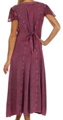 Sakkas Stonewashed Embroidered Cap Sleeve Maxi Long Dress