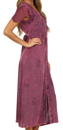 Sakkas Stonewashed Embroidered Cap Sleeve Maxi Long Dress