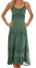Sakkas Stonewashed Rayon Embroidered Adjustable Spaghetti Straps Long Dress#color_SageGreen