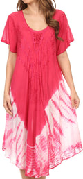 Sakkas Ballari Mid Length Cap Sleeve Embroidered Batik Caftan Dress / Cover Up#color_Fuchsia
