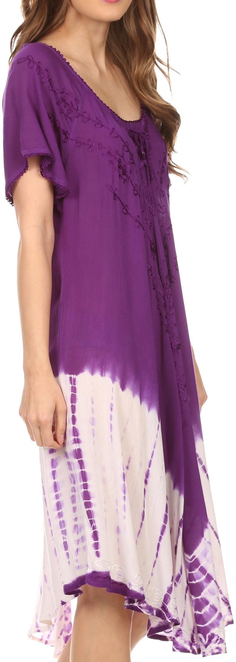 Sakkas Ballari Mid Length Cap Sleeve Embroidered Batik Caftan Dress / Cover Up