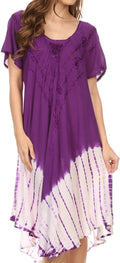 Sakkas Ballari Mid Length Cap Sleeve Embroidered Batik Caftan Dress / Cover Up#color_Purple