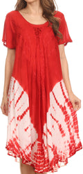 Sakkas Ballari Mid Length Cap Sleeve Embroidered Batik Caftan Dress / Cover Up#color_Red