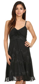 Sakkas Stonewashed Rayon Adjustable Spaghetti Straps Mid Length Dress