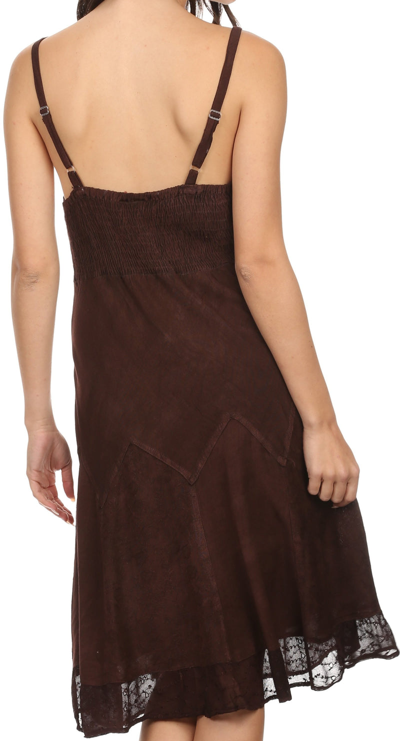 Sakkas Stonewashed Rayon Adjustable Spaghetti Straps Mid Length Dress