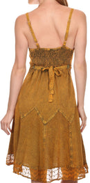 Sakkas Stonewashed Rayon Adjustable Spaghetti Straps Mid Length Dress