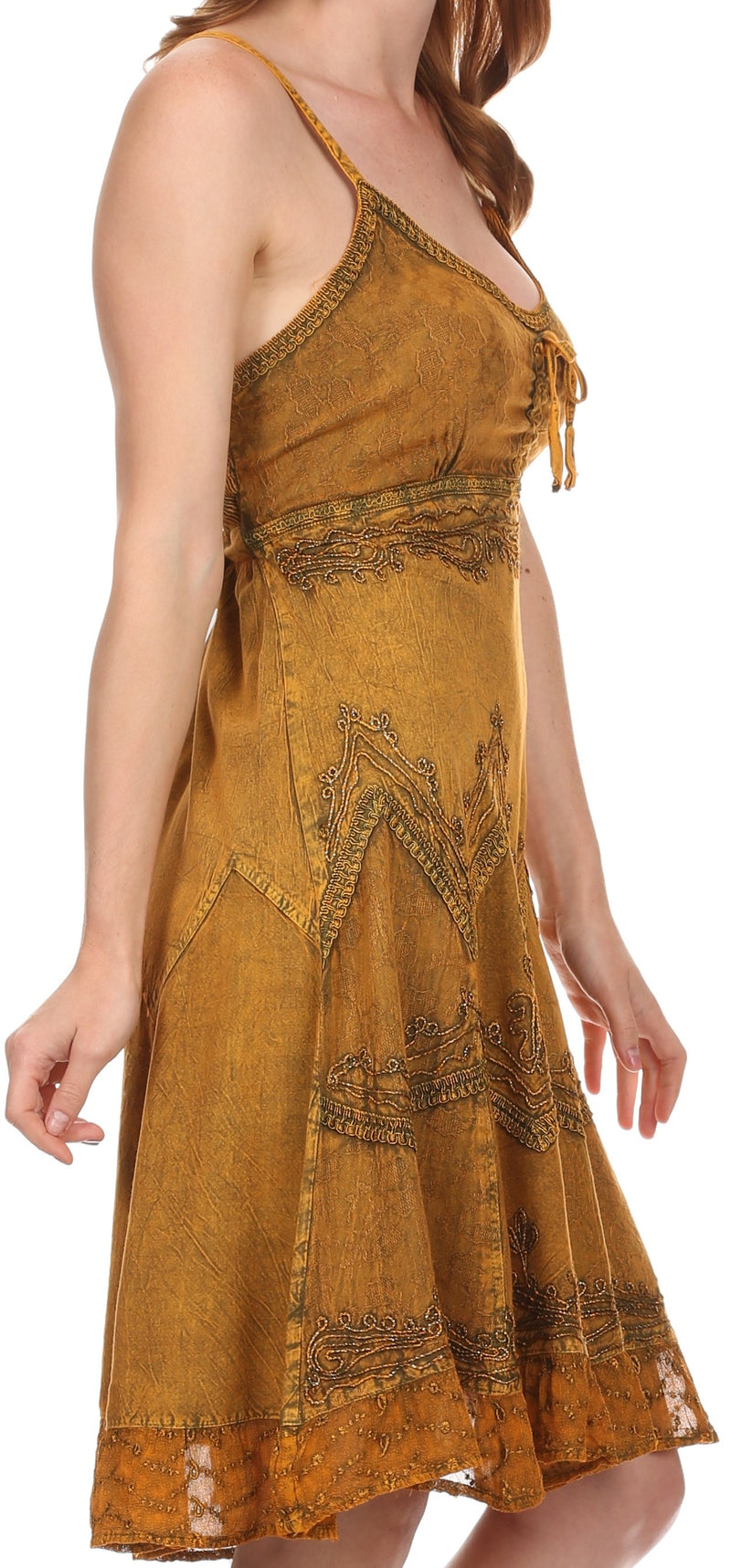 Sakkas Stonewashed Rayon Adjustable Spaghetti Straps Mid Length Dress