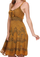 Sakkas Stonewashed Rayon Adjustable Spaghetti Straps Mid Length Dress